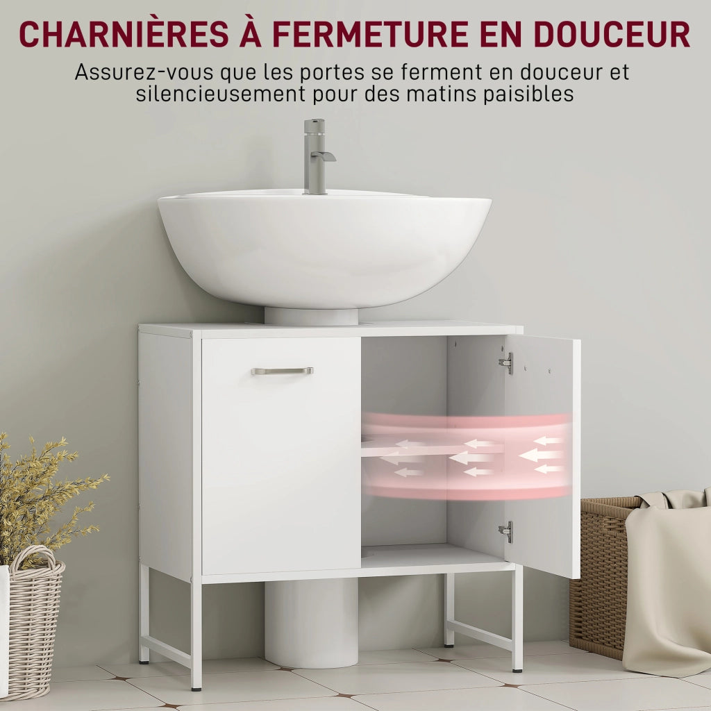 Mobile Sottolavabo Bagno con 2 Ante e Ripiano Regolabile ¨C zephmum ¨C Bianco