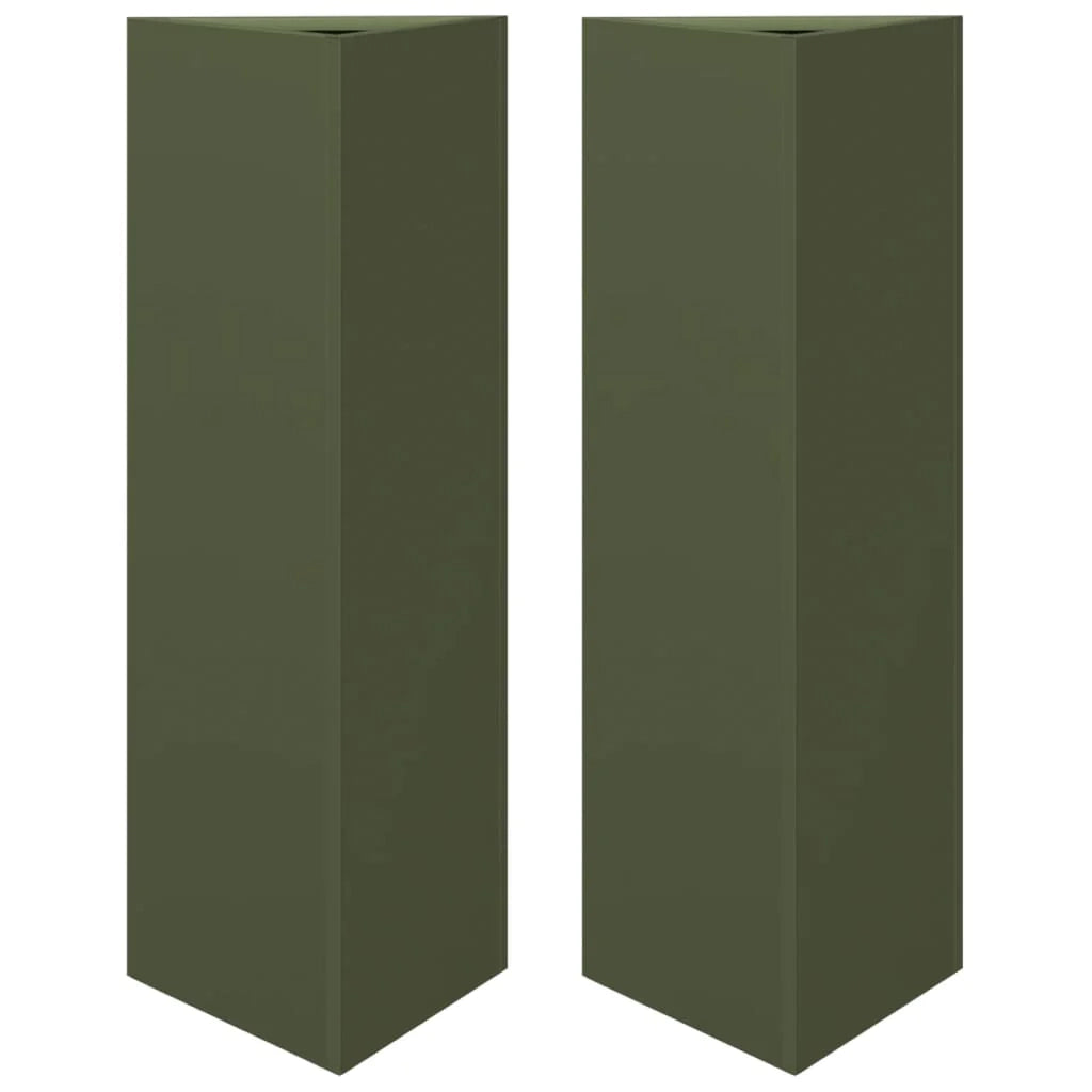Fioriera aiuola rialzata fioriera aiuola giardino terrazza set da 2 triangolare verde oliva 30 x 26 x 75 cm acciaio verde 02_0039089