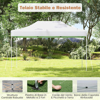 Gazebo Pop-up Pieghevole 3 x 4,5 m, Gazebo da Giardino Impermeabile Altezza Regolabile con Fori di Drenaggio, Tenda da Giardino Antivento con Borsa di Trasporto a Ruote (Bianco)