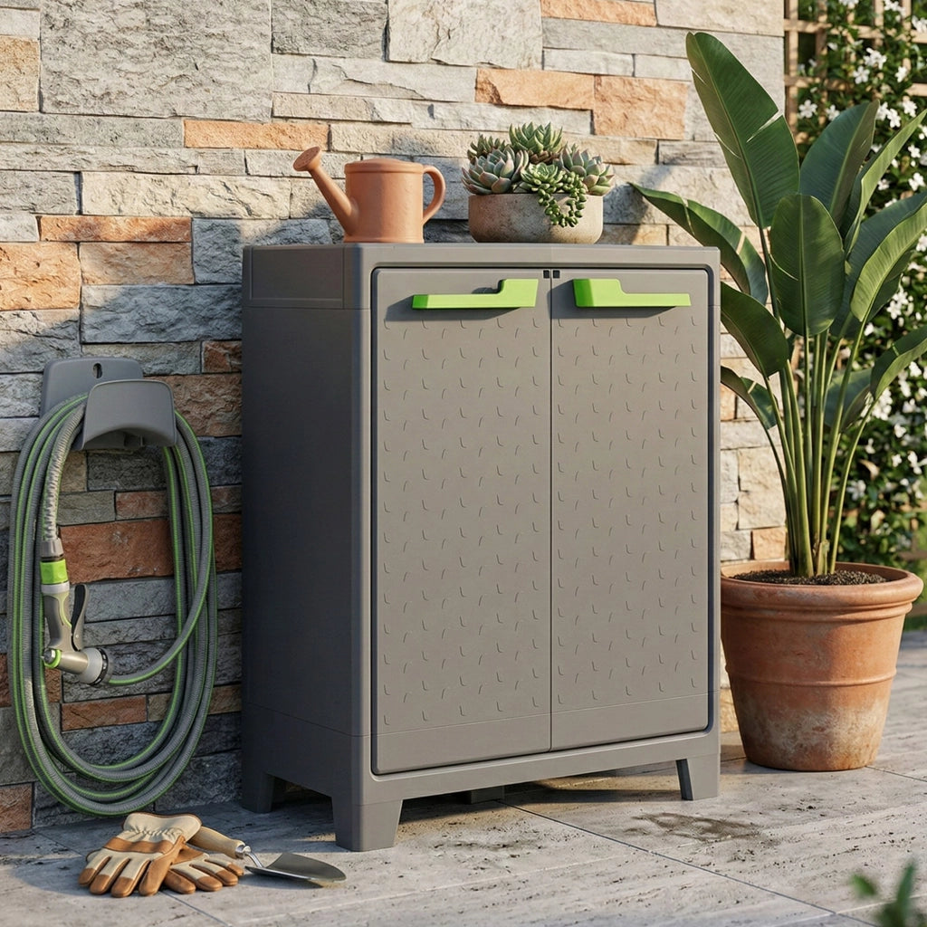 Armadio da esterno Markham, Mobile outdoor, Mobiletto giardino multiuso, Contenitore per balcone o garage, Made in Italy, 80x44 h100 cm, Grigio