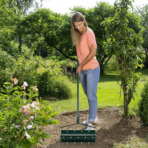 Arieggiatore Giardino 44/53 CM, Arieggiatore da Prato con Manico Rimovibile e Punte per Allentamento del Terreno, Arieggiatore Manuale per Prato, Giardino e Cortile (44 x 128 cm Verde)
