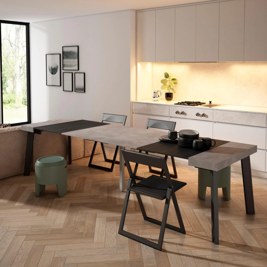 Consolle allungabile, 302x90x73cm, Per 14 persone, Gambe in legno, grigio cemento RF3049