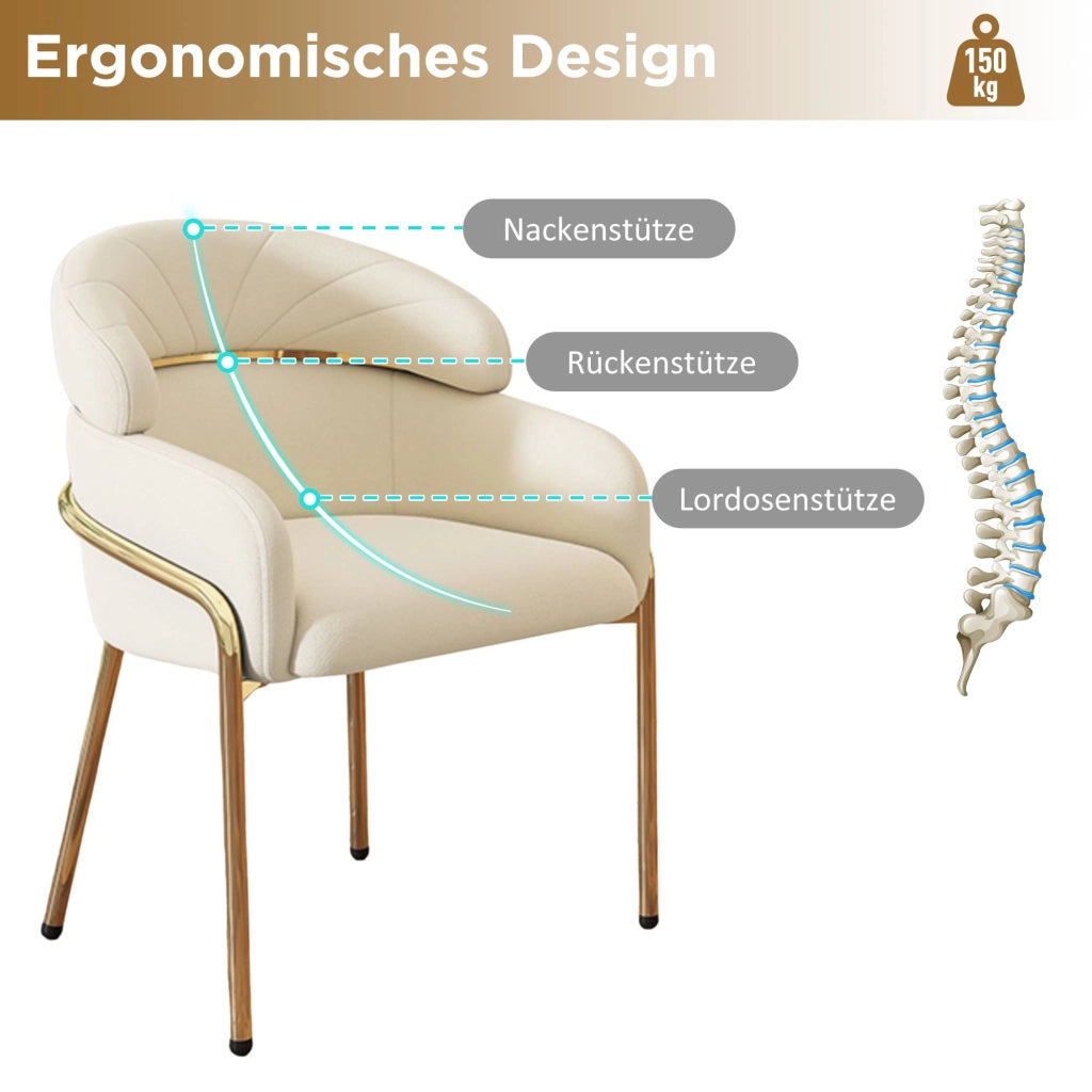 Sedia da Pranzo in Velluto con Design Ergonomico e Quattro Gambe in Metallo, Beige