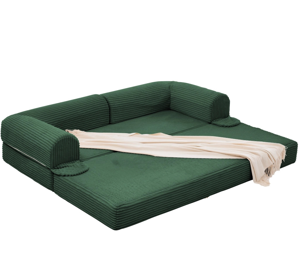 Divano letto 2 posti convertibile in tessuto effetto corda, design salvaspazio per soggiorno e ospiti