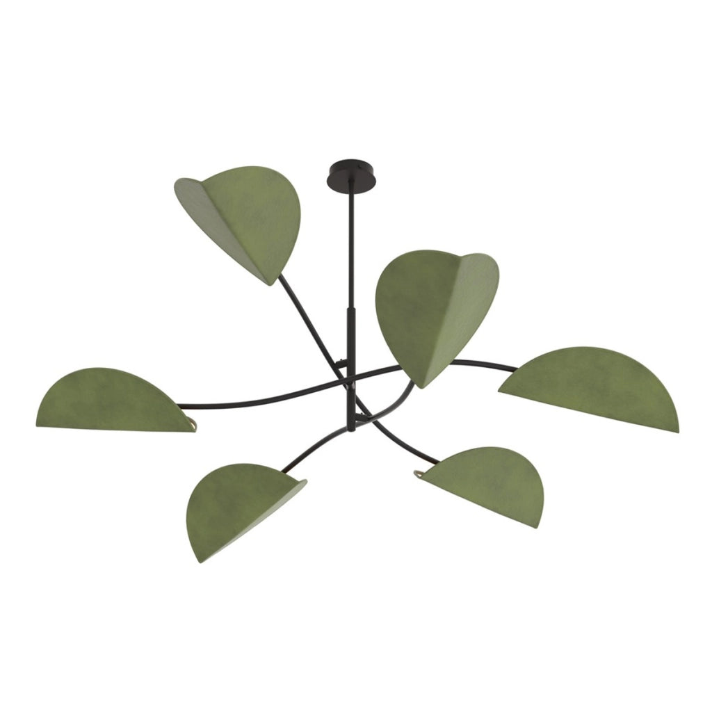 Lampada a sospensione Lotus in acciaio nero e velluto verde