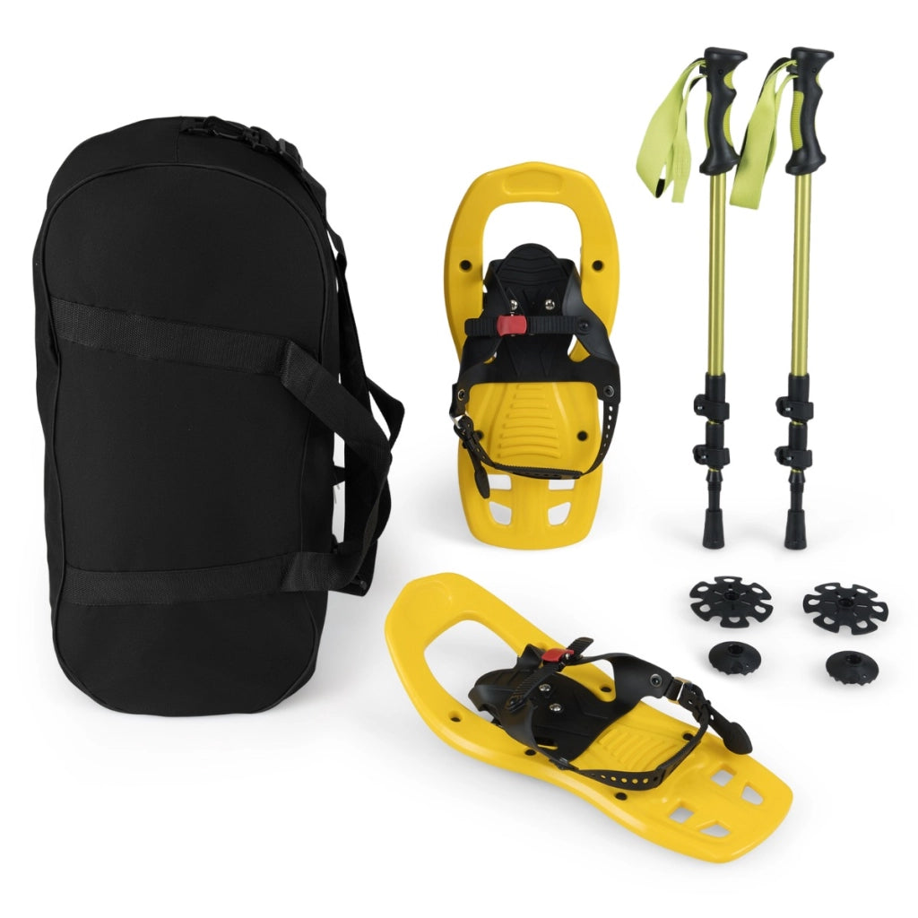 Set racchette neve bastoncini per bambini 43 cm borsa, Set racchette neve bastoncini trekking scarponi leggeri Giallo