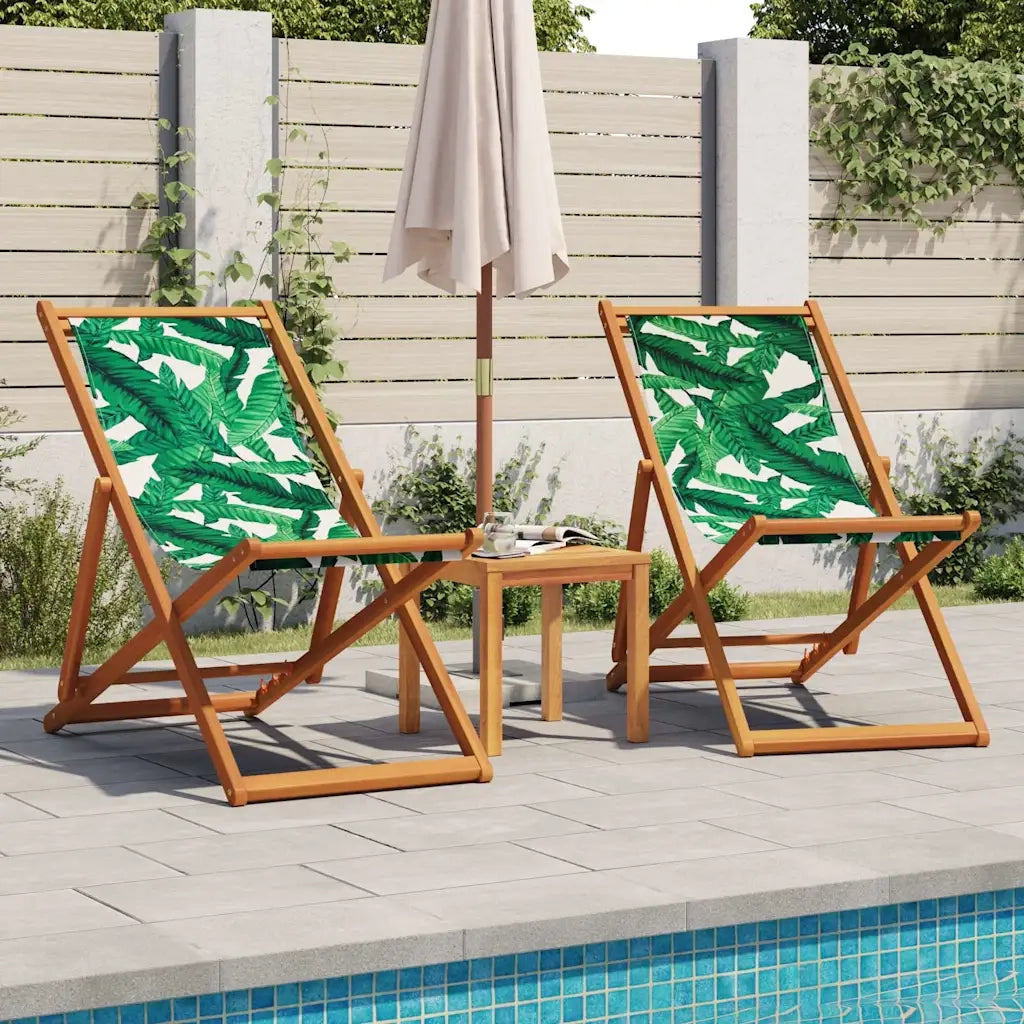 Sedia da Giardino | Sedia da Spiaggia Pieghevole Foglie Legno Eucalipto e Tessuto