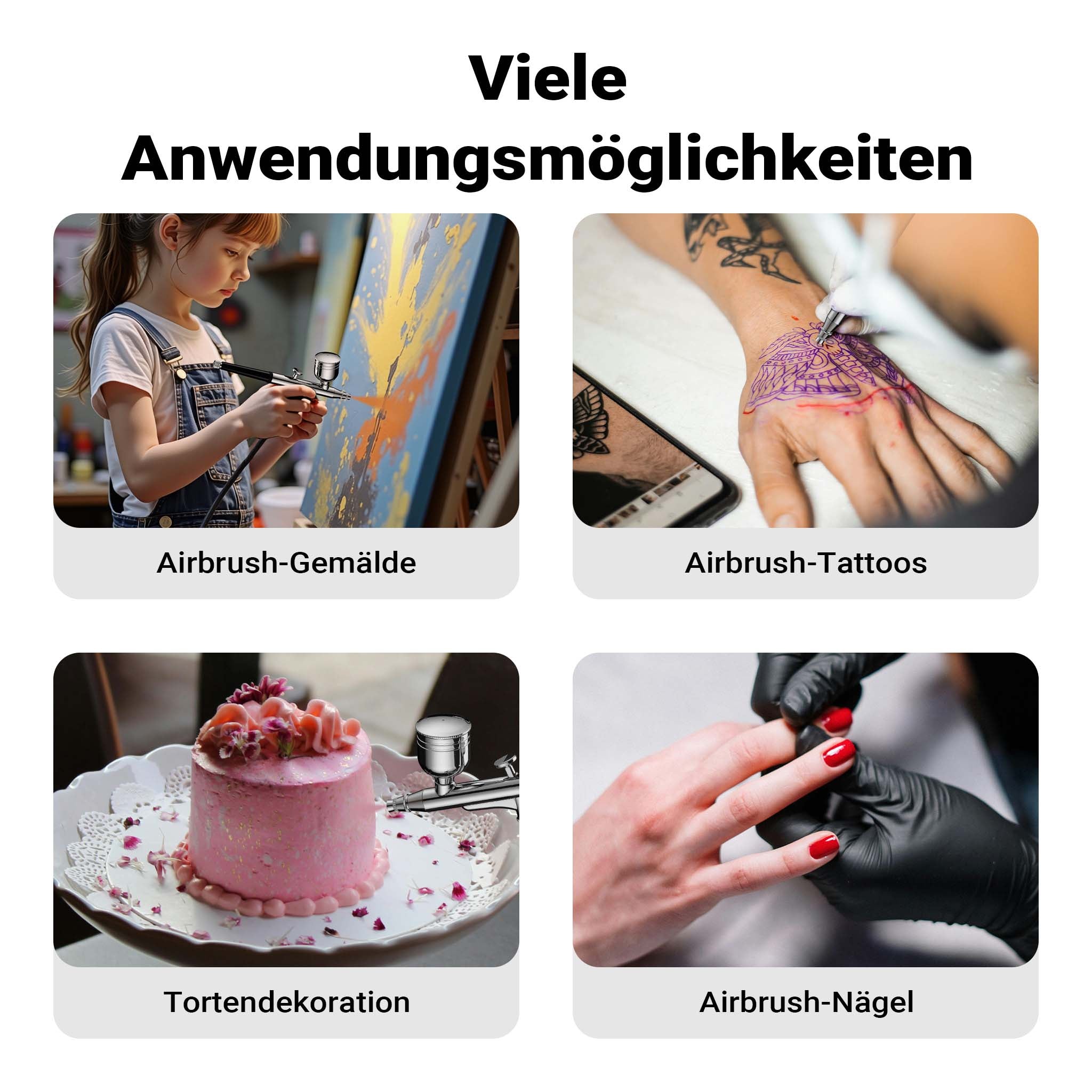 HS-A9K Set con compressore, pistola aerografo, ugelli e accessori, motore 12 V, pressione autostop 1,5 bar, per modellismo, tatuaggi, nail art, airbrush