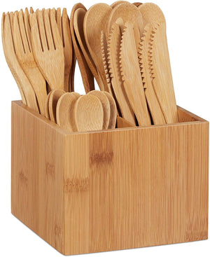 Scatola da 41 pezzi cucchiaio coltello forchetta portaposate set posate in bambù naturale 13_0002468