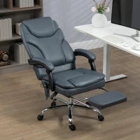 Sedia da Ufficio Massaggiante e Riscaldante con Poggiapiedi, in Pelle PU e Acciaio, 67x67x113-121 cm, Grigio
