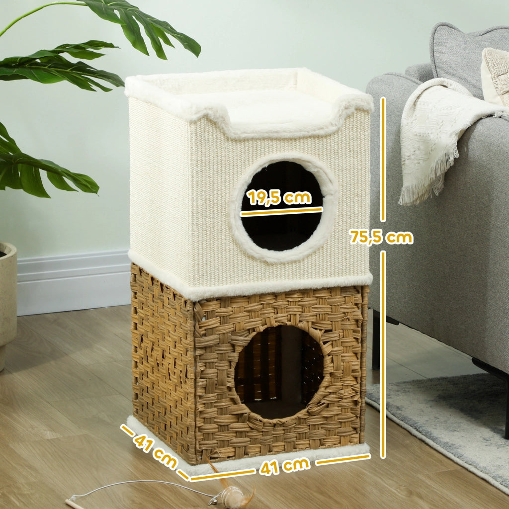 Torre per gatti a 3 livelli con tiragraffi in sisal ¨C zephmum ¨C crema 41x41x75.5 cm