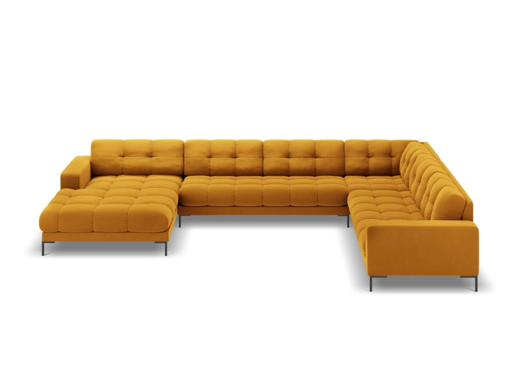 Cosmopolitan Design - Divano panoramico destro "Bali" 7 posti in velluto giallo 