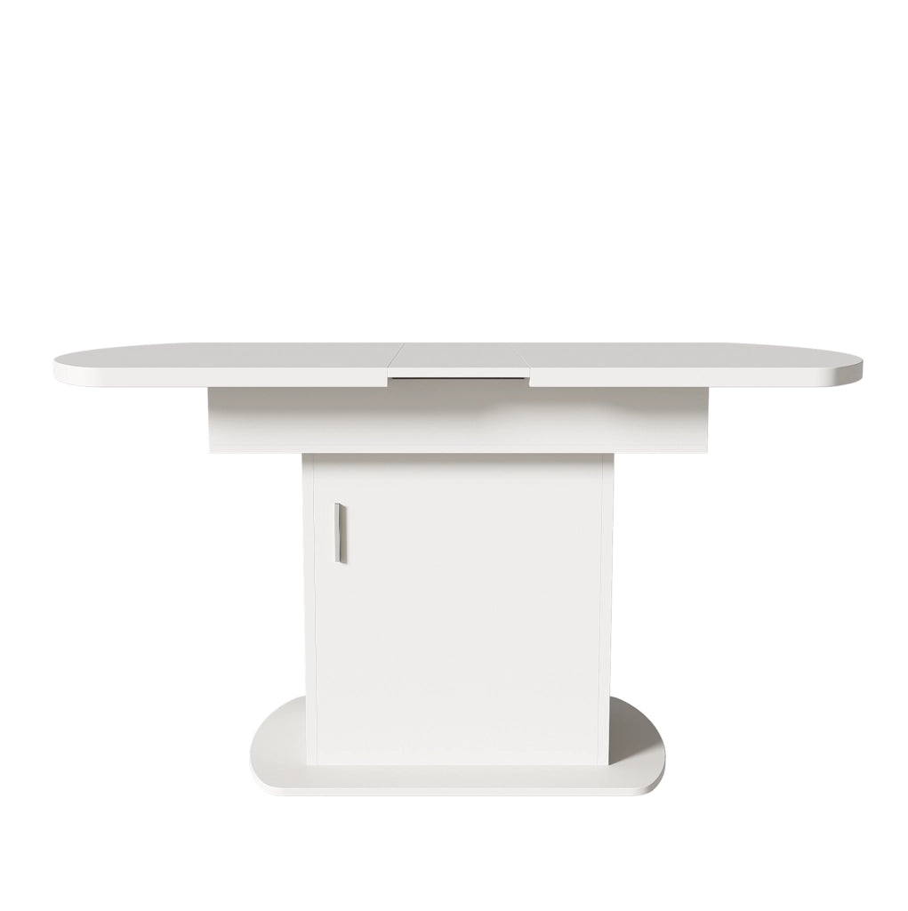 Tavolo da pranzo allungabile 110/130x70x75 cm con contenitore; bianco e argento
