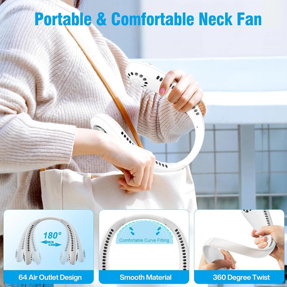 Trade Shop - Mini Ventilatore Collo Portatile Ricaricabile Usb Senza Pale 2600mah 3 Velocità Silenzioso -