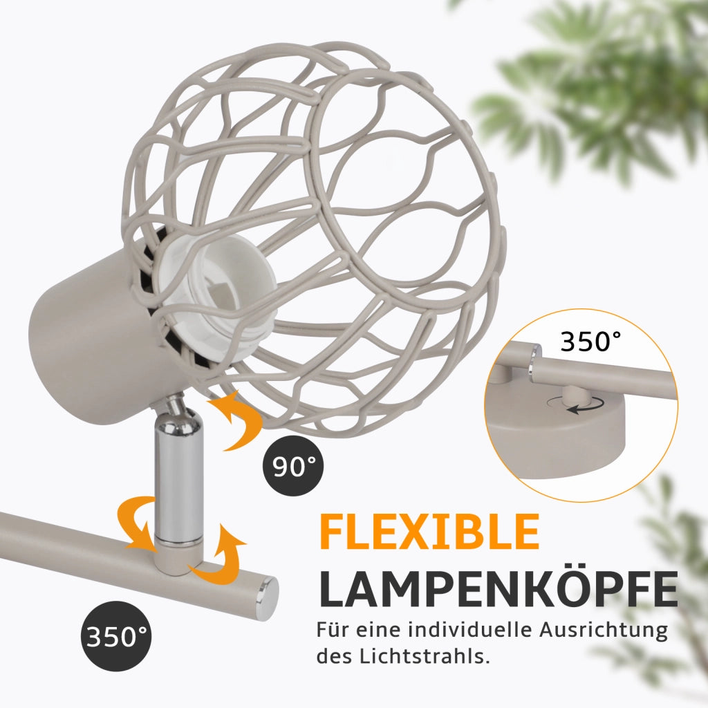 ZMH Faretto da soffitto 4 Luci Grigio E14 Metall Orientabile Moderni per Soggiorno Cucina Corridoio Senza Lampadina