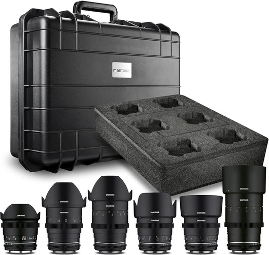 MF Set di obiettivi video VDSLR MK2 in valigetta, per Canon EF, obiettivi fotografici con lunghezze focali 14, 24, 35, 85, 135 mm, dal grandangolo al teleobiettivo