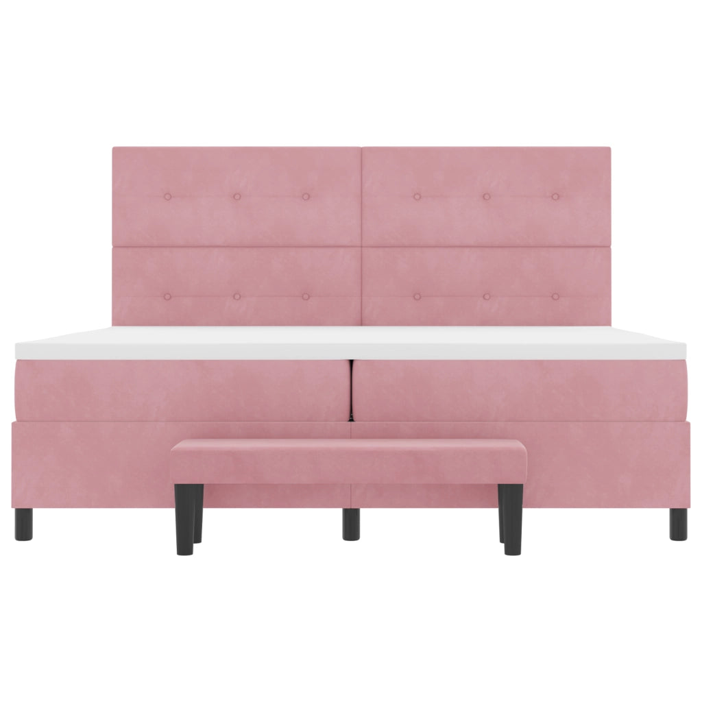 Letto Box Spring con Materasso & Panchina Rosa 200x200 cm Velluto