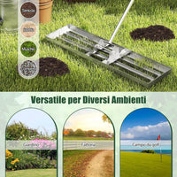 Rastrello Livellatore per Prato, Attrezzo per la Livellatura del Prato con Manico Ergonomico, Livellatrice per Giardino, Cortile, Campo da Golf, Fattoria e Pascolo (Argento 91 x 25 cm)