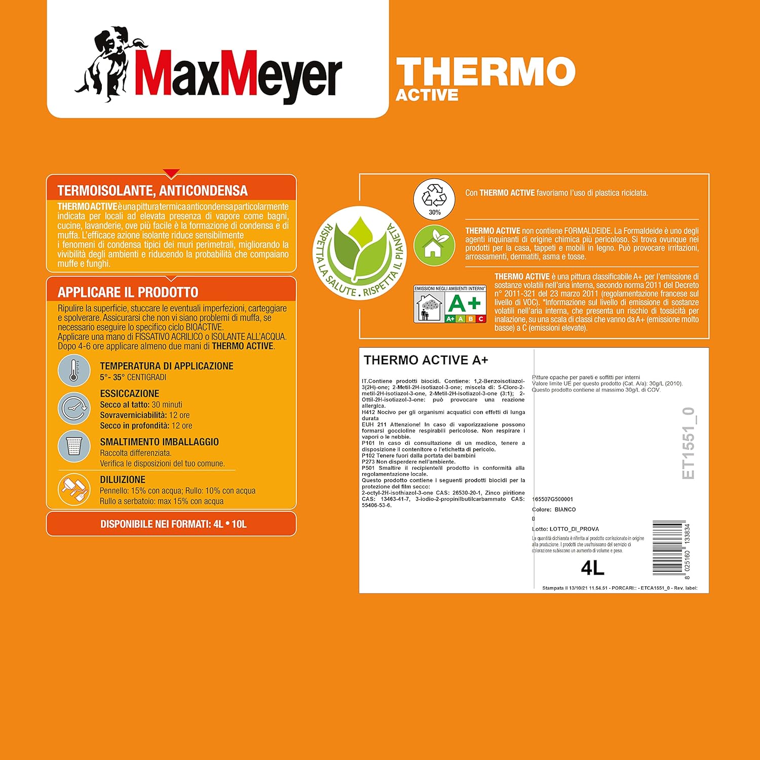 Pittura per Interni Antimuffa e Anticondensa Thermo Active A+, 4L