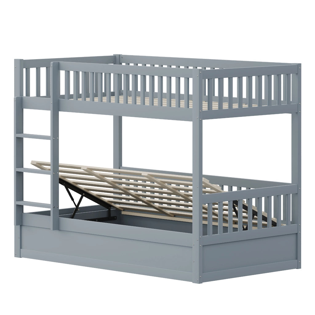 LETTO a castello con vano contenitore idraulico 90x200 cm in legno massello grigio