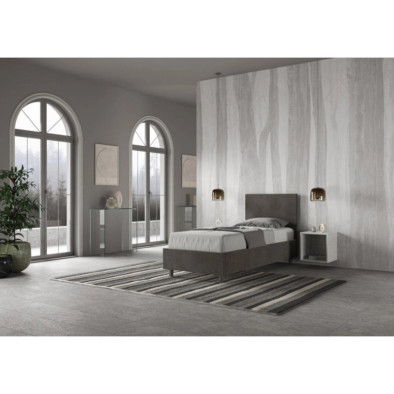 Letto imbottito Singolo 90x200 cm Adele - Con rete,Microfibra,Grigio