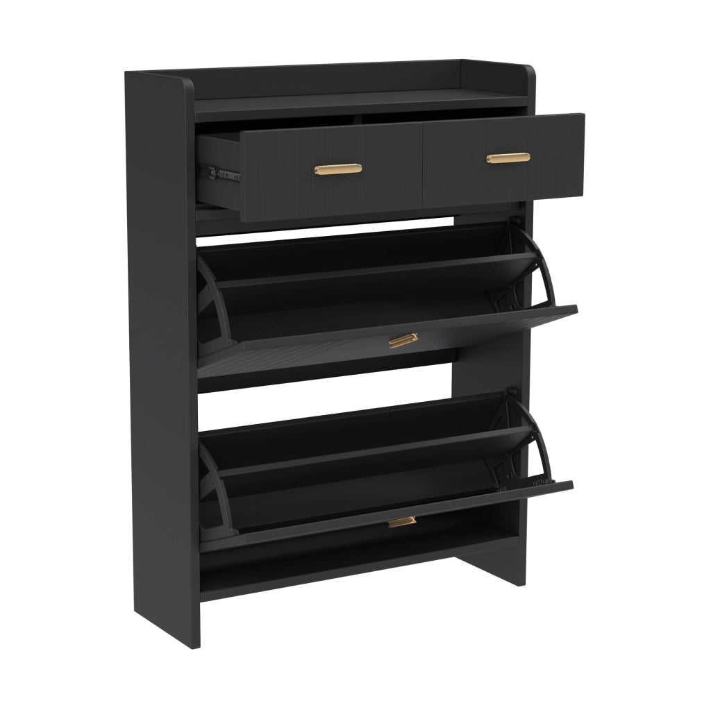 Mobile portascarpe 75 x 24 x 108,5 cm nero con 2 ribalte e 2 cassetti