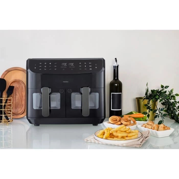Friggitrice ad Aria Calda - MEDION - P20 XXL Twin - 2600 W - 2 cestelli - 9 programmi - Nera