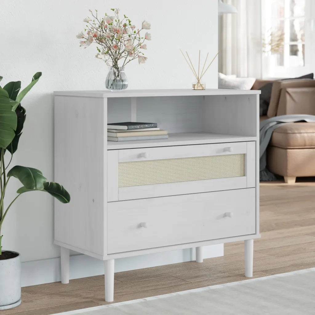 Credenza-Buffet-Armadio da cucina SENJA Aspetto Rattan Bianco 80x40x80 cm Massello Pino 170505