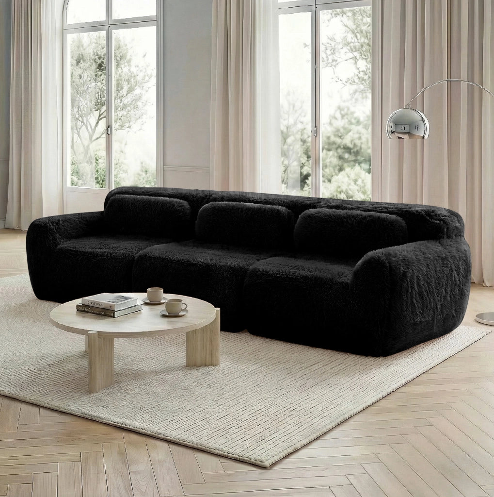 Divano modulare 3 posti 291x104x73 cm in tessuto peluche; nero; senza montaggio
