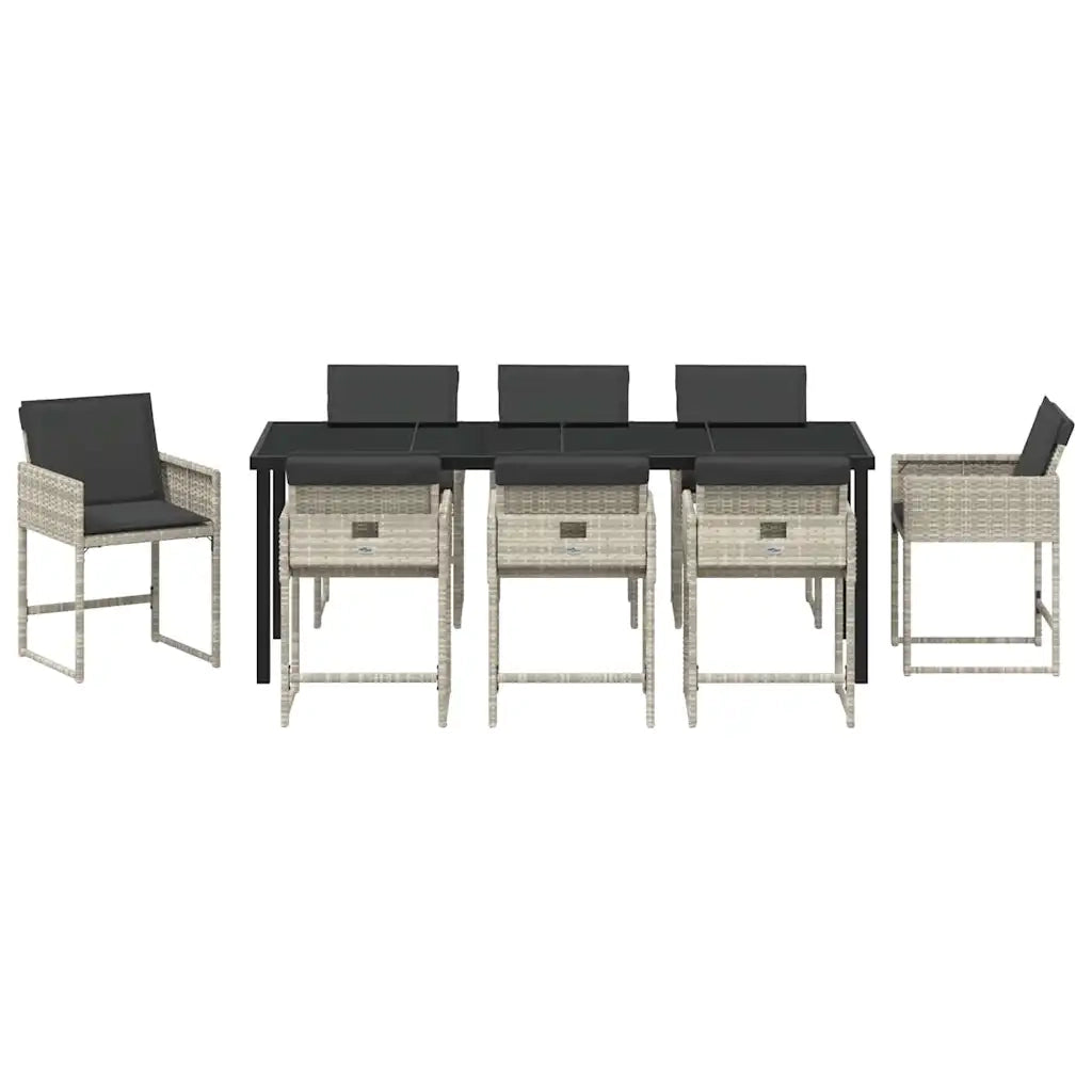 Set da Pranzo per Giardino 9 pcs Grigio chiaro polyrattan 3380027