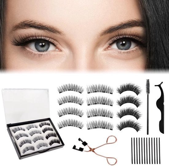 Wimpers magnetici 12 pezzi Magnetico Senza eyeliner Naturale 3D Wimperset magnetico Riciclabile Con pinza Consegna compresa di 1 wimperkruller 1 wimperborstel 12 wimperstickers