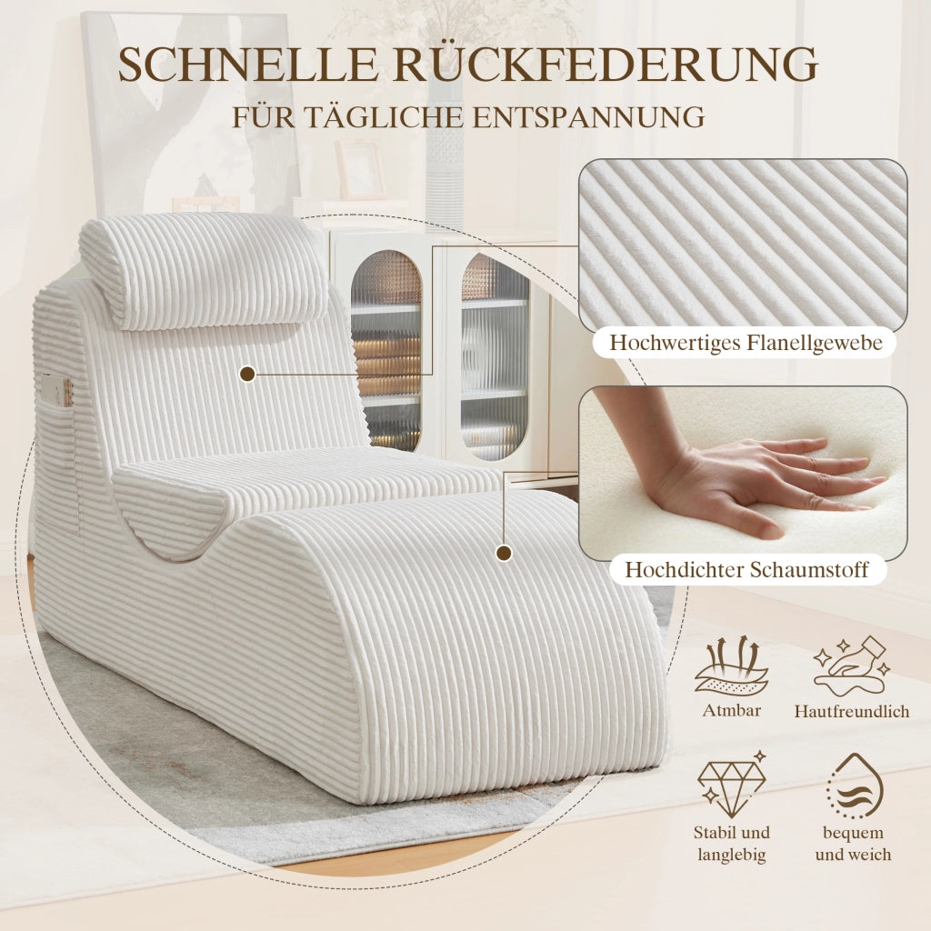 Poltrona relax con tasca laterale e cuscino rimovibile in velluto a coste beige