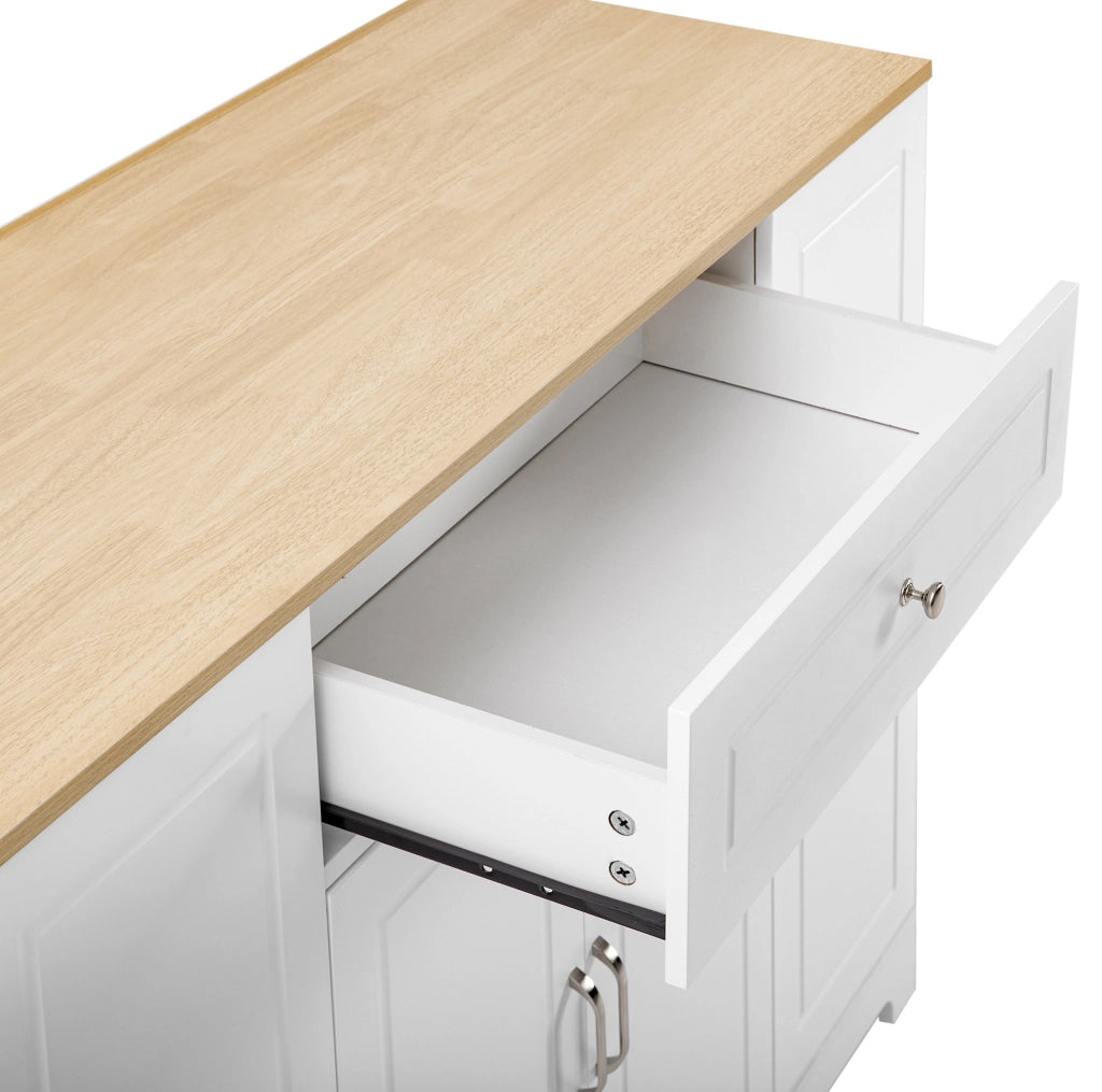 Isola cucina 131.8x40-70x93.3 cm con piano ribaltabile e prese; MDF; bianco naturale