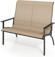 Panca giardino esterno a 2 posti, sedia Adirondack in Textilene con carico di 400 kg, panca di terrezza con schienale alto e braccioli per patio, balcone, 81 x 120 x 106 cm