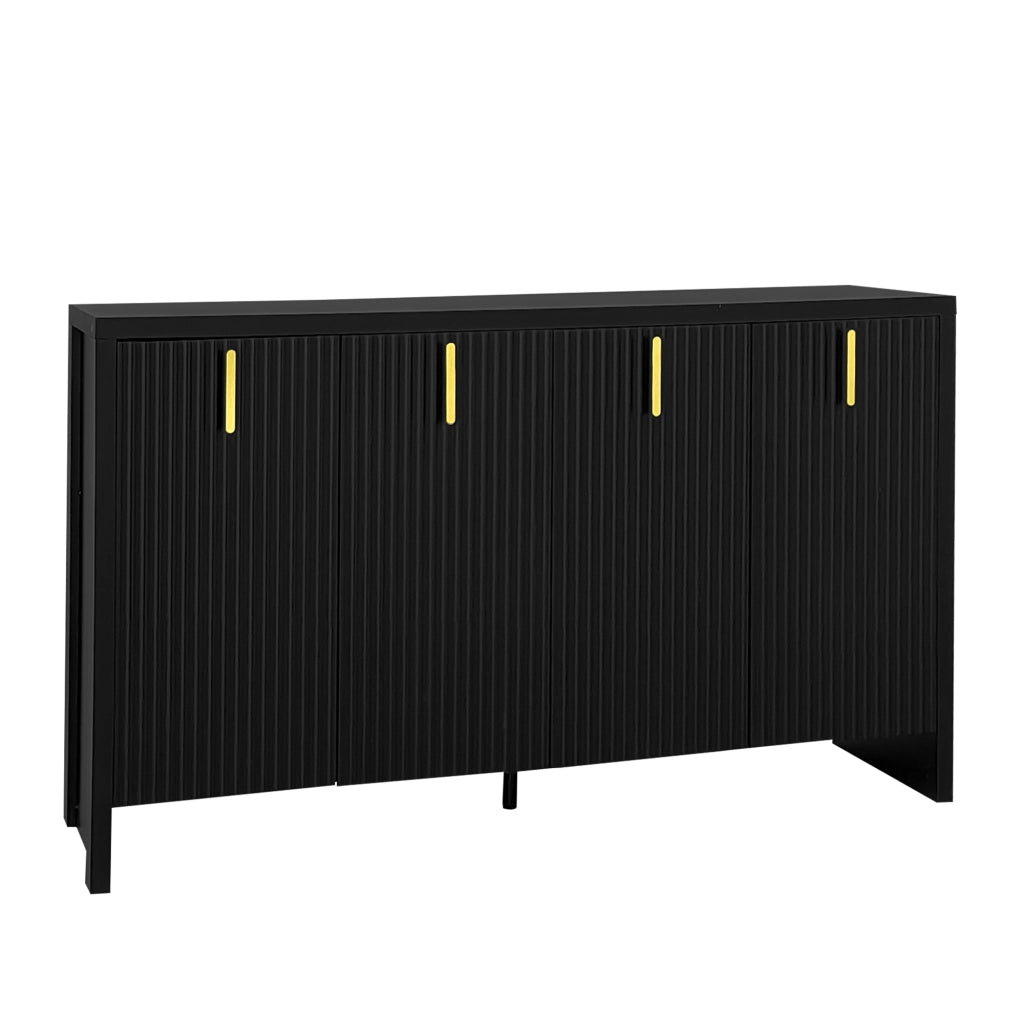 Credenza nera con 4 ante e ripiani regolabili in pannelli truciolari per soggiorno 140 × 38 × 80 cm