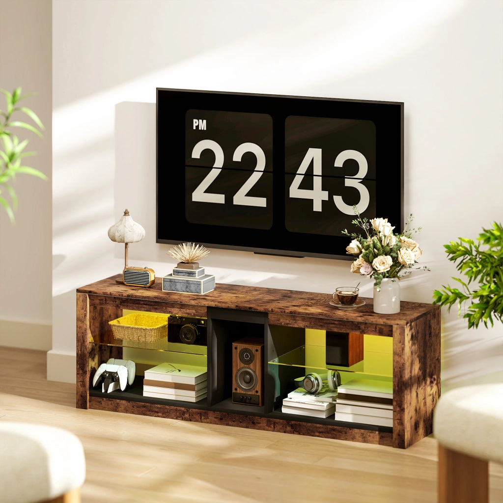 Mobile TV con luci LED e telecomando, ripiani aperti ¨C zephmum ¨C 140x35x47, marrone