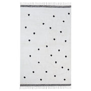 Tappeto moderno in cotone bianco con pois neri e frange rettangolare 140 x 200 cm soggiorno moderno
