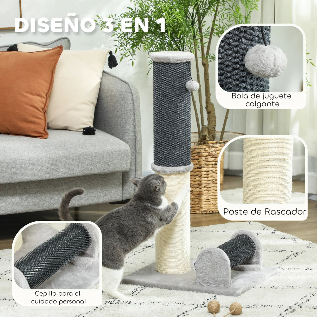 Grattatoio per Gatti in Sisal con Spazzola e Palla ¨C Zephmum ¨C Grigio e Crema 40x48x85 cm