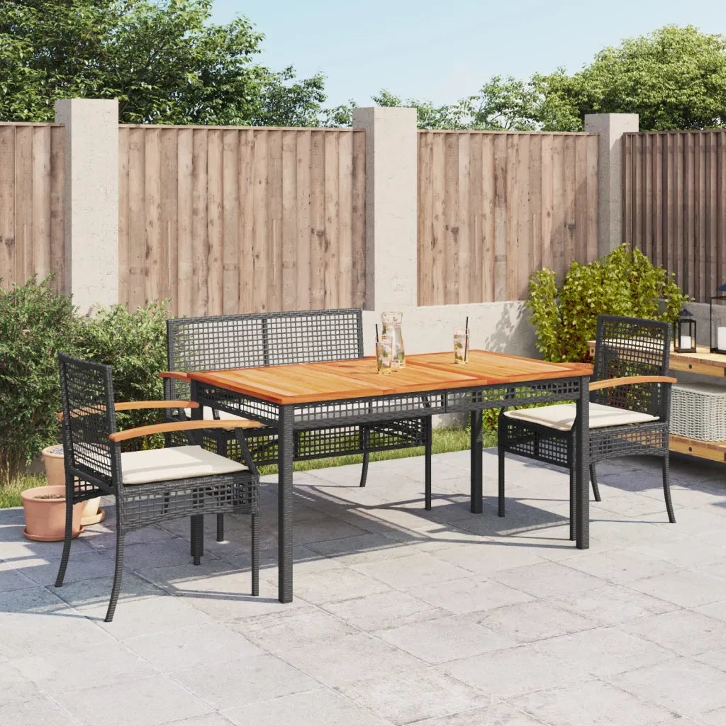 Set da Pranzo da Giardino 4 pz con Cuscini Nero in Polyrattan