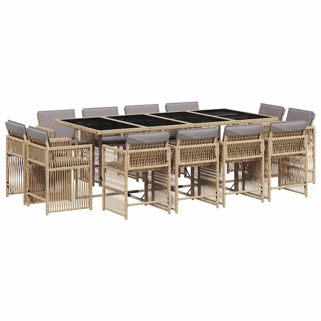 Set Pranzo da Giardino 13 pz con Cuscini Beige Misto Polyrattan