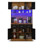 Mobile Dispensa 100x40x180 cm Legno Naturale e Nero con LED App, 2 Prese, 2 USB e 3 Cassetti