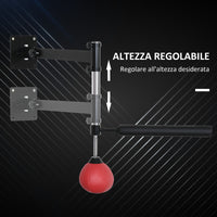 Speed Bag a Parete per Boxe e MMA 79x72x20 cm ad Altezza Regolabile con Asta in Acciaio e PU Rosso