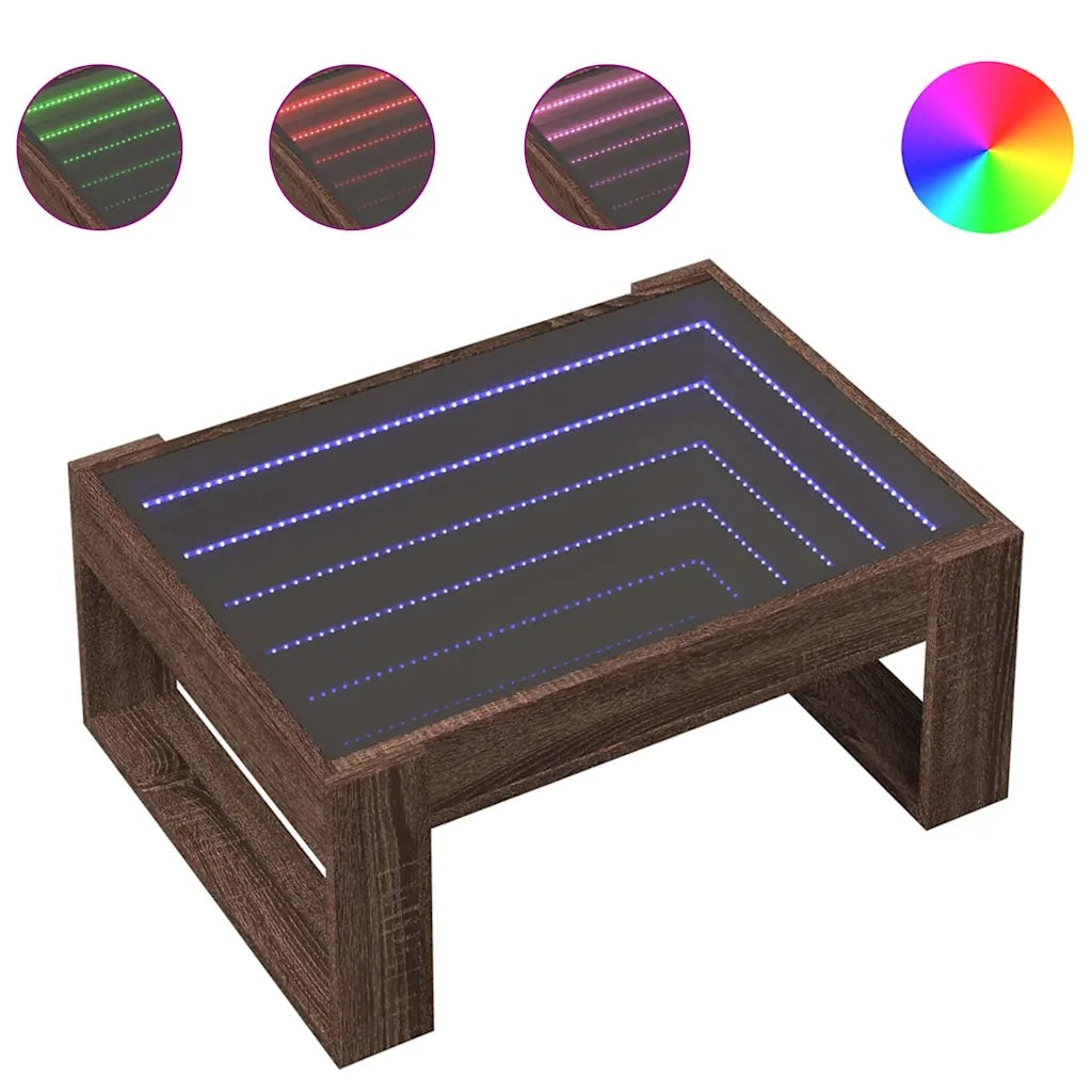 Tavolino da salotto | Tavolino da caff¨¨ | Tavolino da Soggiorno con LED Infinity Rovere Marrone 70x53x30 cm