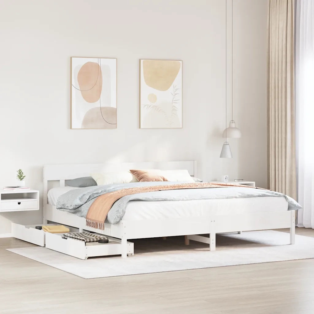 Letto senza Materasso-Struttura Letto Bianco 180x200 cm Legno Massello di Pino 925967