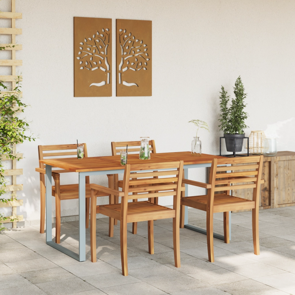 Tavolo da pranzo outdoor  Grigio 160x80x75 cm Acciaio e Legno Solid Acacia
