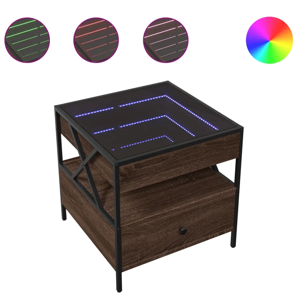 Tavolino da Salotto con LED Infinity Rovere Marrone 50x50x51 cm 847716