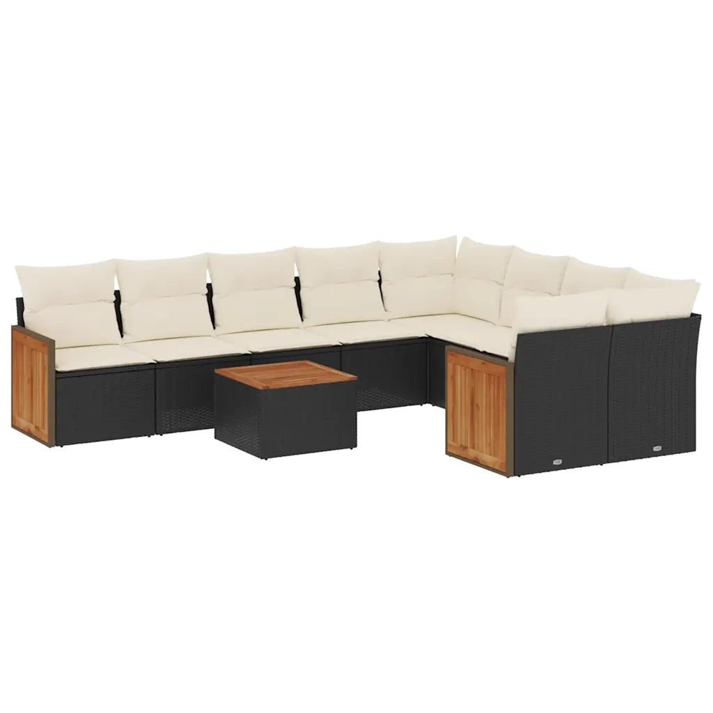 Set Divani da Giardino 10pz con Cuscini in Polyrattan Nero 3260390
