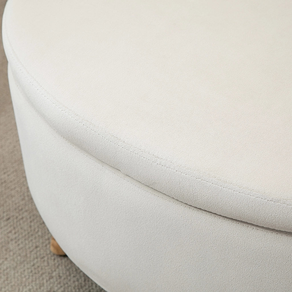 Poltrona Puff con Cassetti ¨C zephmum ¨C 71x51,5x42 cm, Velluto Beige, Gambe in Legno