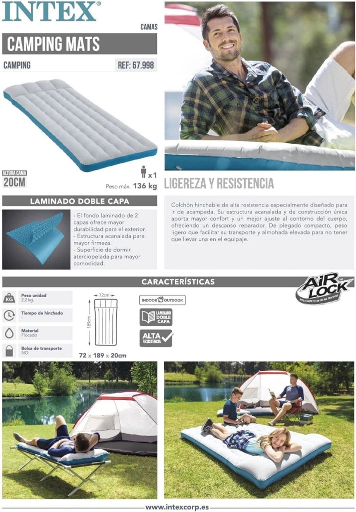 Intex Materasso Camping Laminato Cm 184X67X17