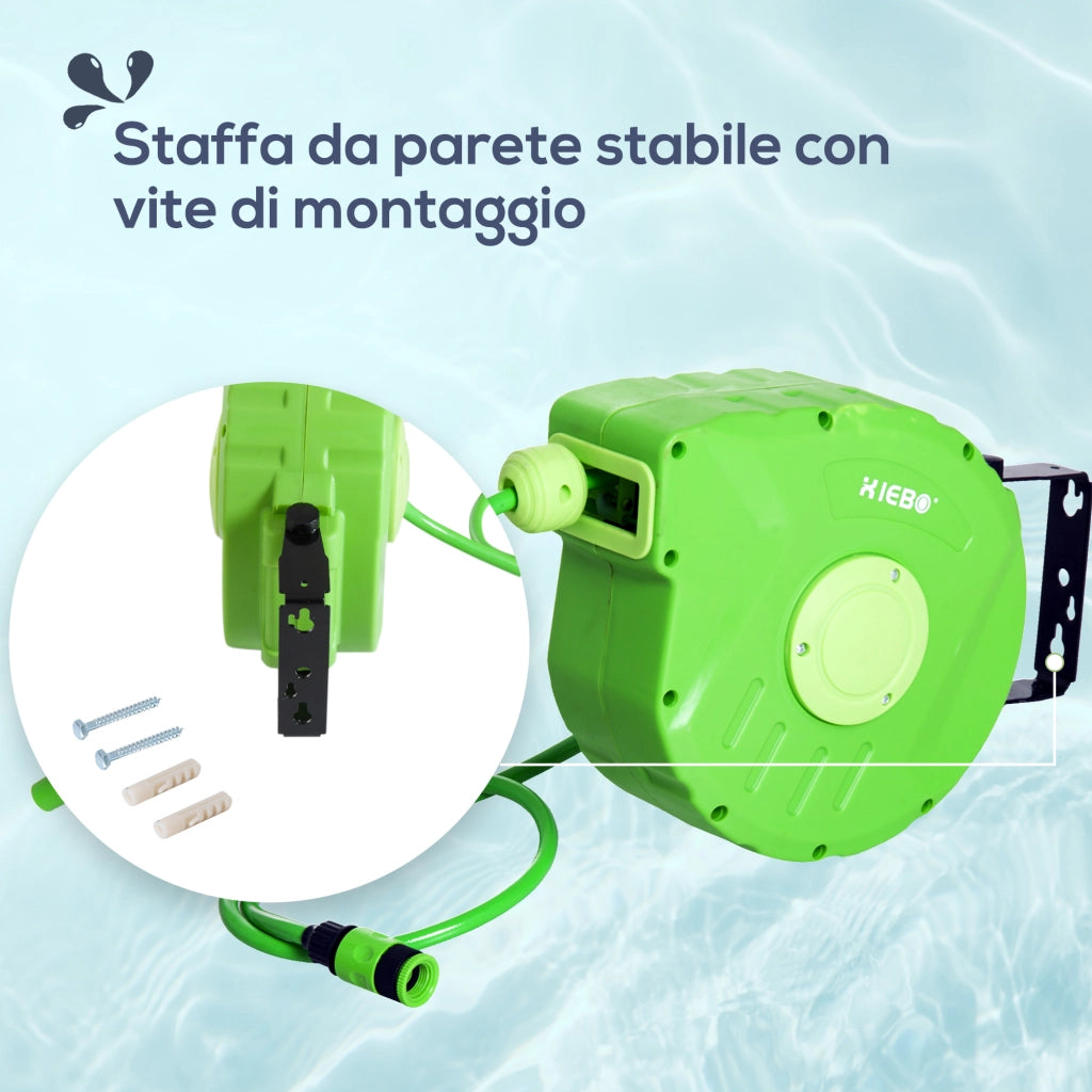 Avvolgitubo a Parete Bloccabile e Retraibile in Plastica con Rotazione 180¡ã, 35.5x11.5x27.5 cm, Verde